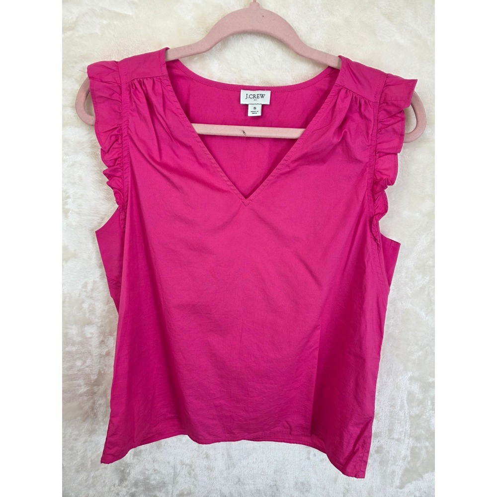 J. Crew Re-Imagined Pink‎ Ruffle V-Neck Sleeveless Cotton Poplin Top Small